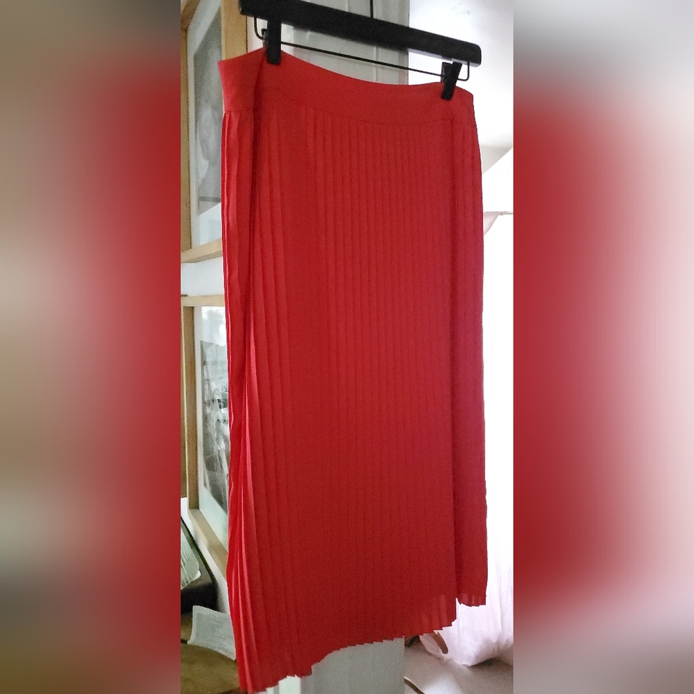 J CREW RED MIDI PLEATED SKIRT SIZE 14